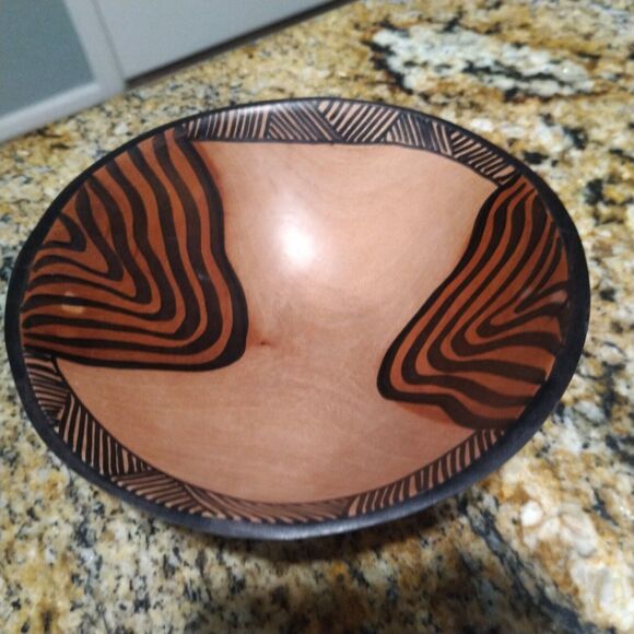 Vintage African Hand Carved Wooden Zebra Animal Print Serving Bowl Hand Painted - Picture 4 of 7